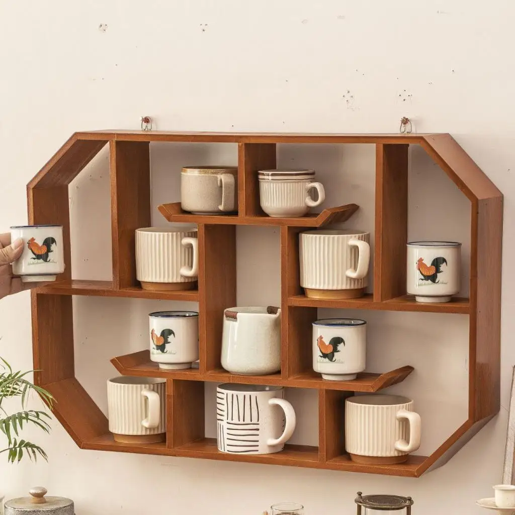 Estante de pared flotante de madera para accesorios de gatos y perros