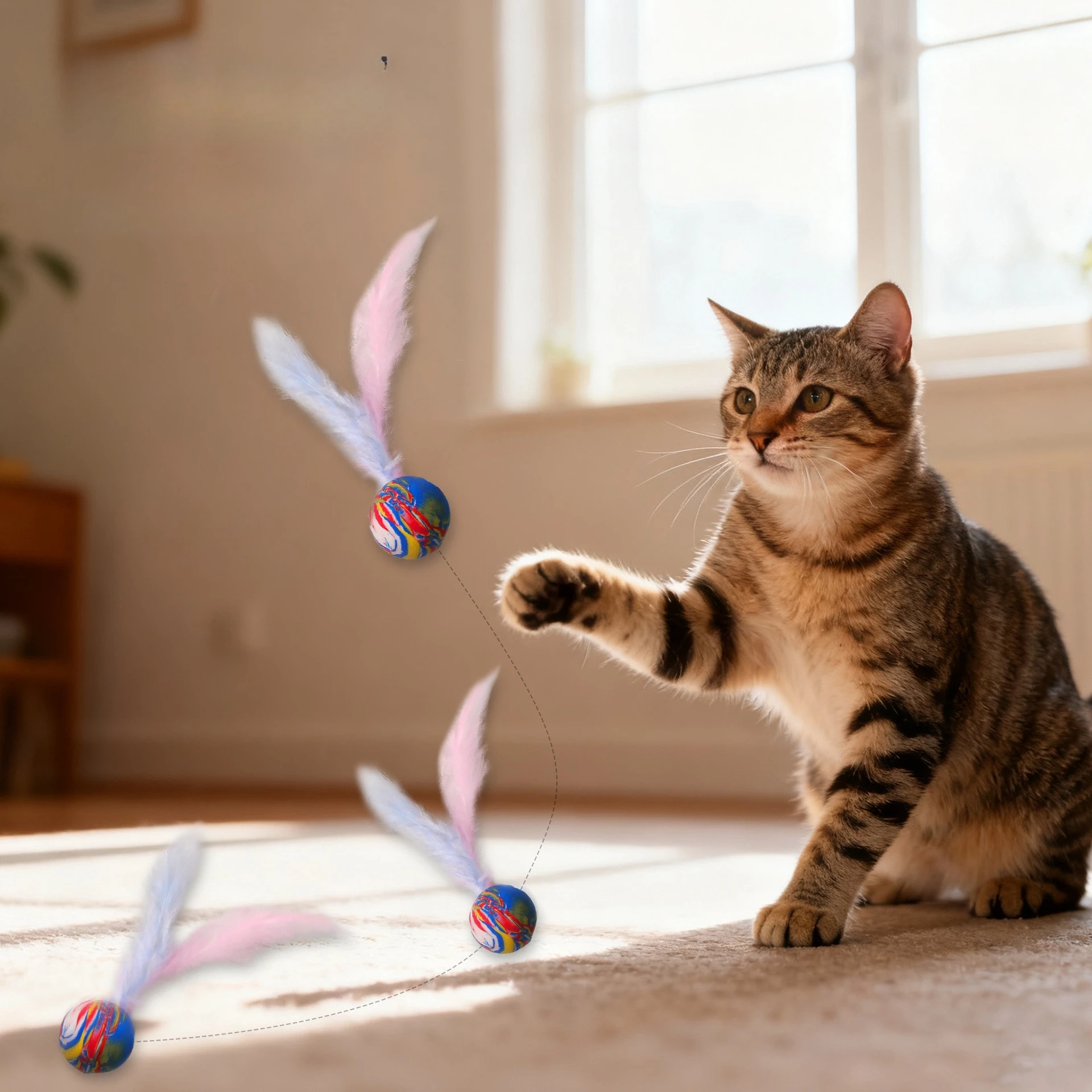 Pelota interactiva con plumas detalle