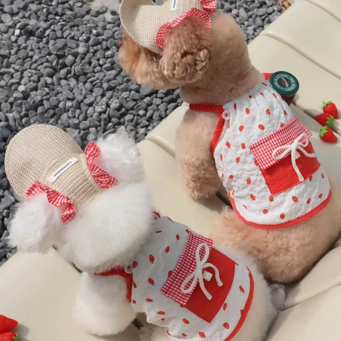 Sombrero con correa de fresas para mascotas