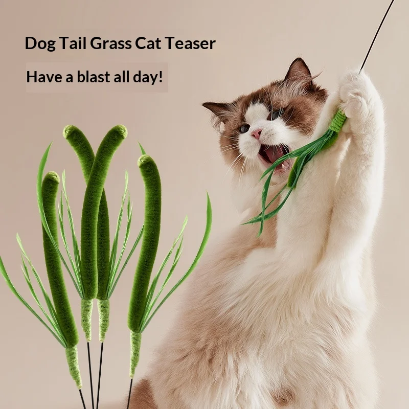 Juguete para gatos con forma de perro ladriando y hierba, varilla - imagen 5