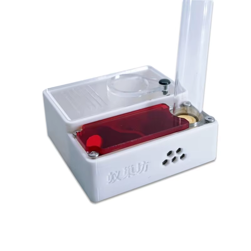 Detalle del tubo de ensayo y sistema de humidificación