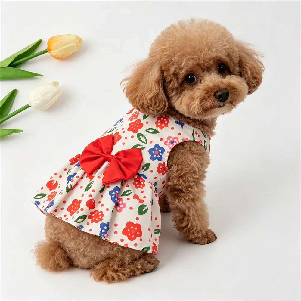 Vestido fino con falda estampada floral para perros pequeños y Chihuahua - imagen 5