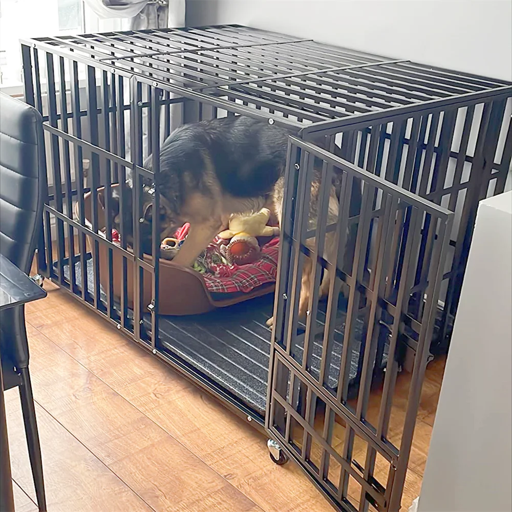 Jaula metálica para perros con ruedas bloqueables y bandeja - imagen 3