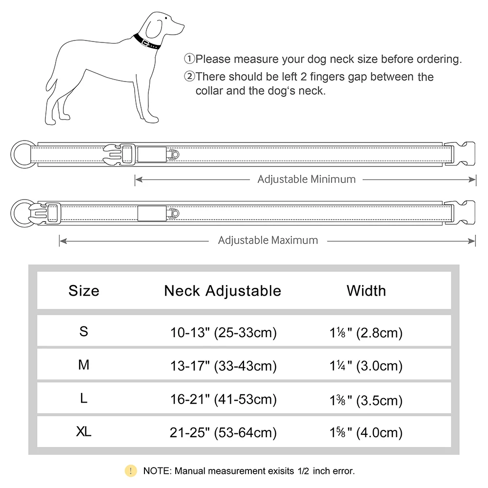 Tabla de tallas del collar ajustable