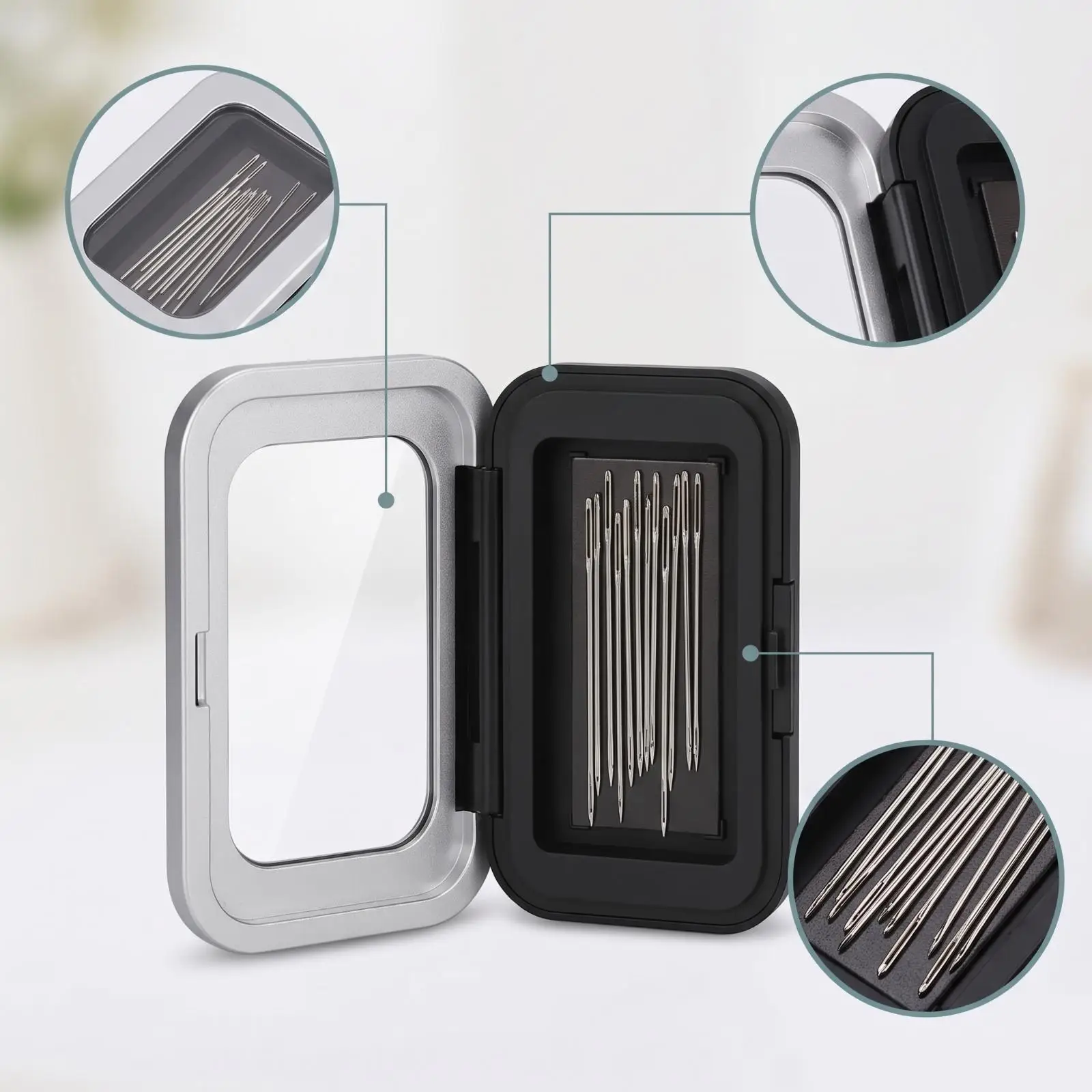 Estuche para agujas con tapa transparente – Caja almacenamiento tipo concha - imagen 4