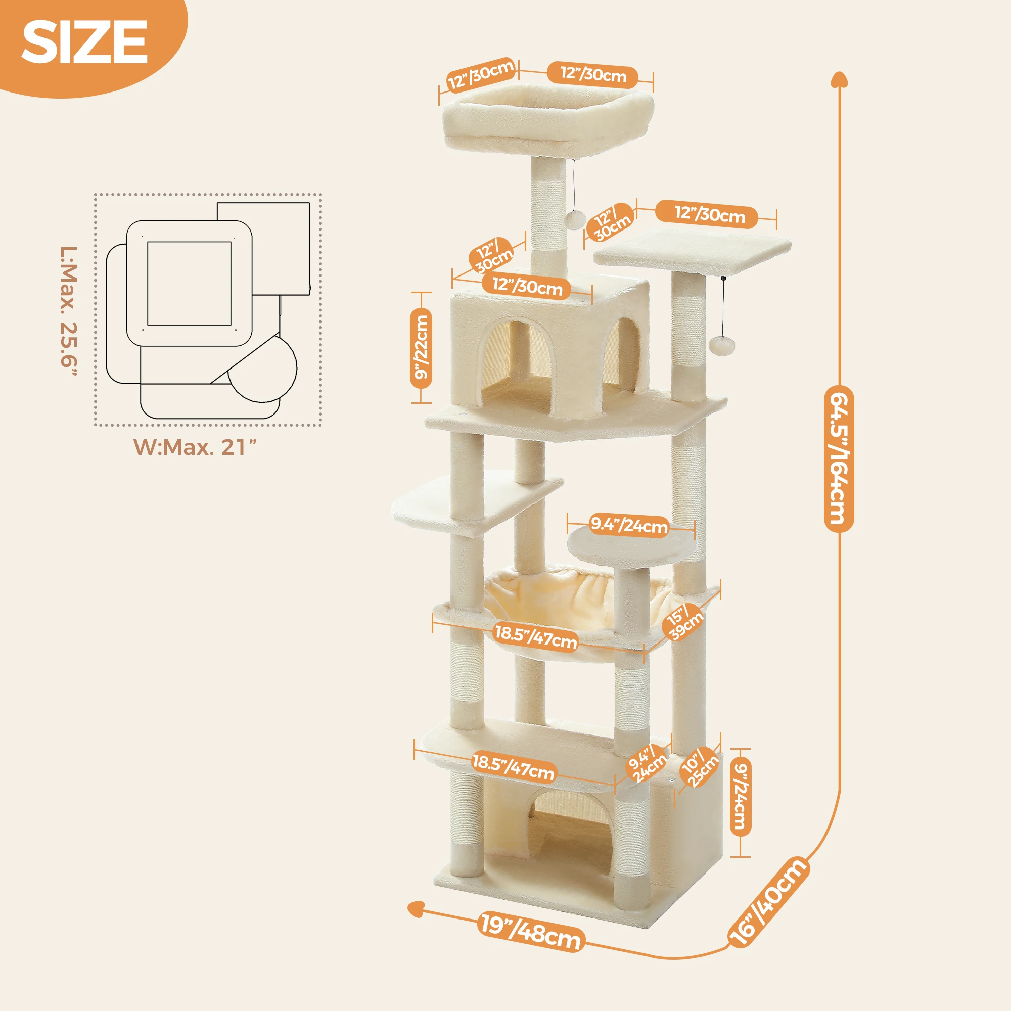 Árbol rascador para gatos alto con hamacas y postes rascadores - imagen 4