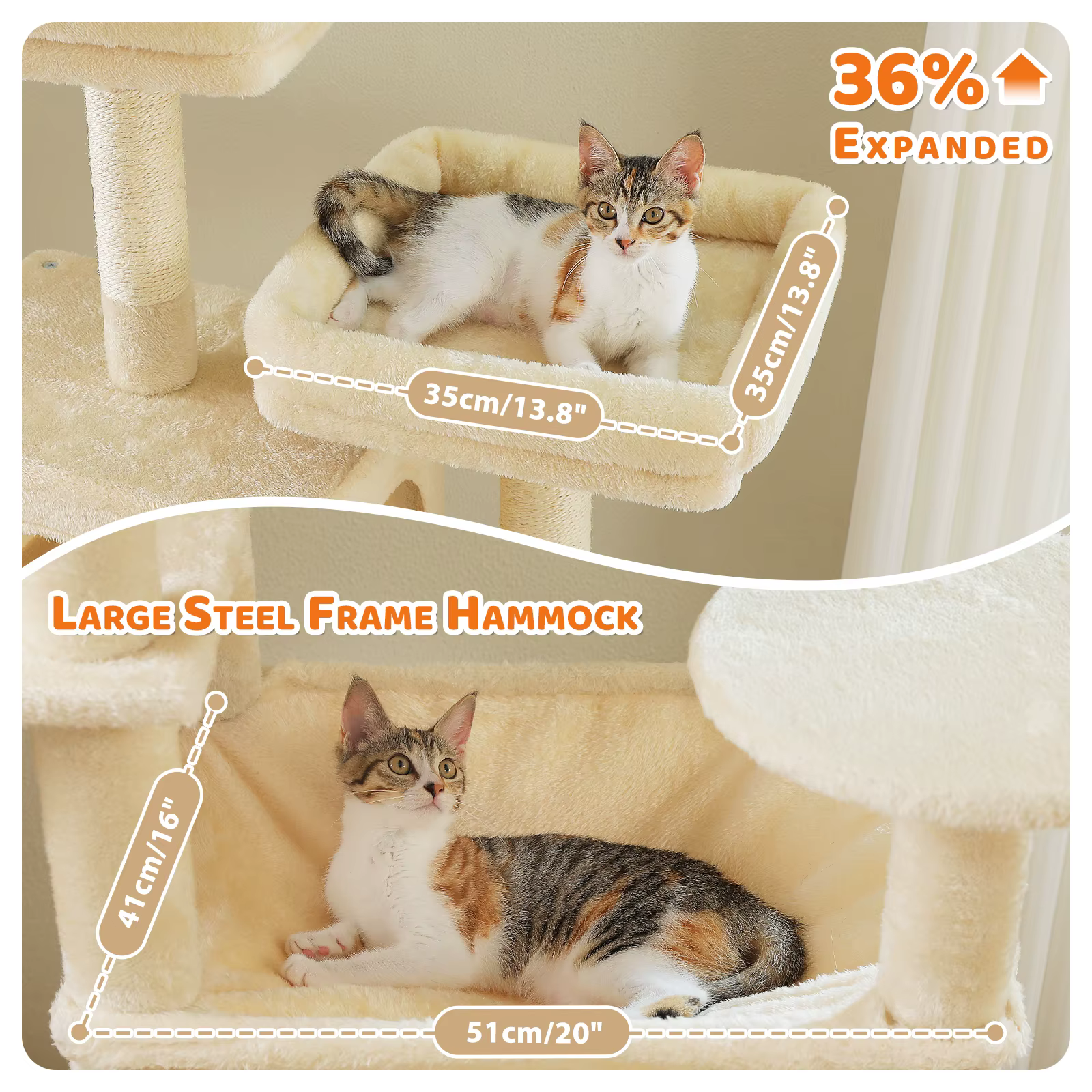 Árbol para gatos grandes 205 cm: doble condominio, hamaca XL y rascadores - imagen 5