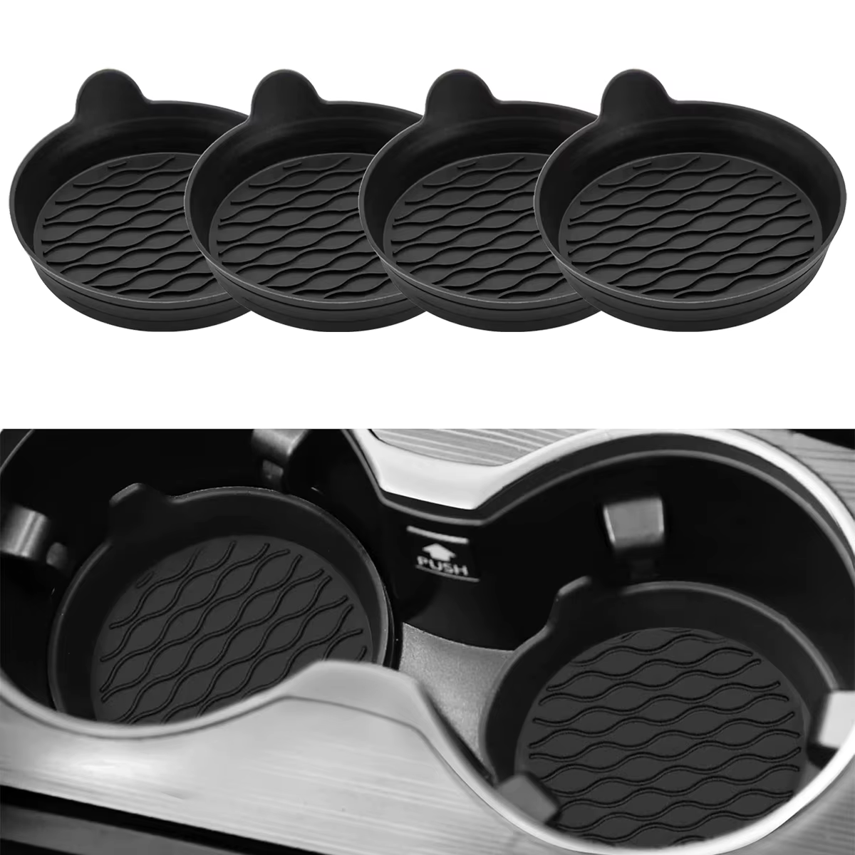 Posavasos y portavasos de silicona negro en el coche