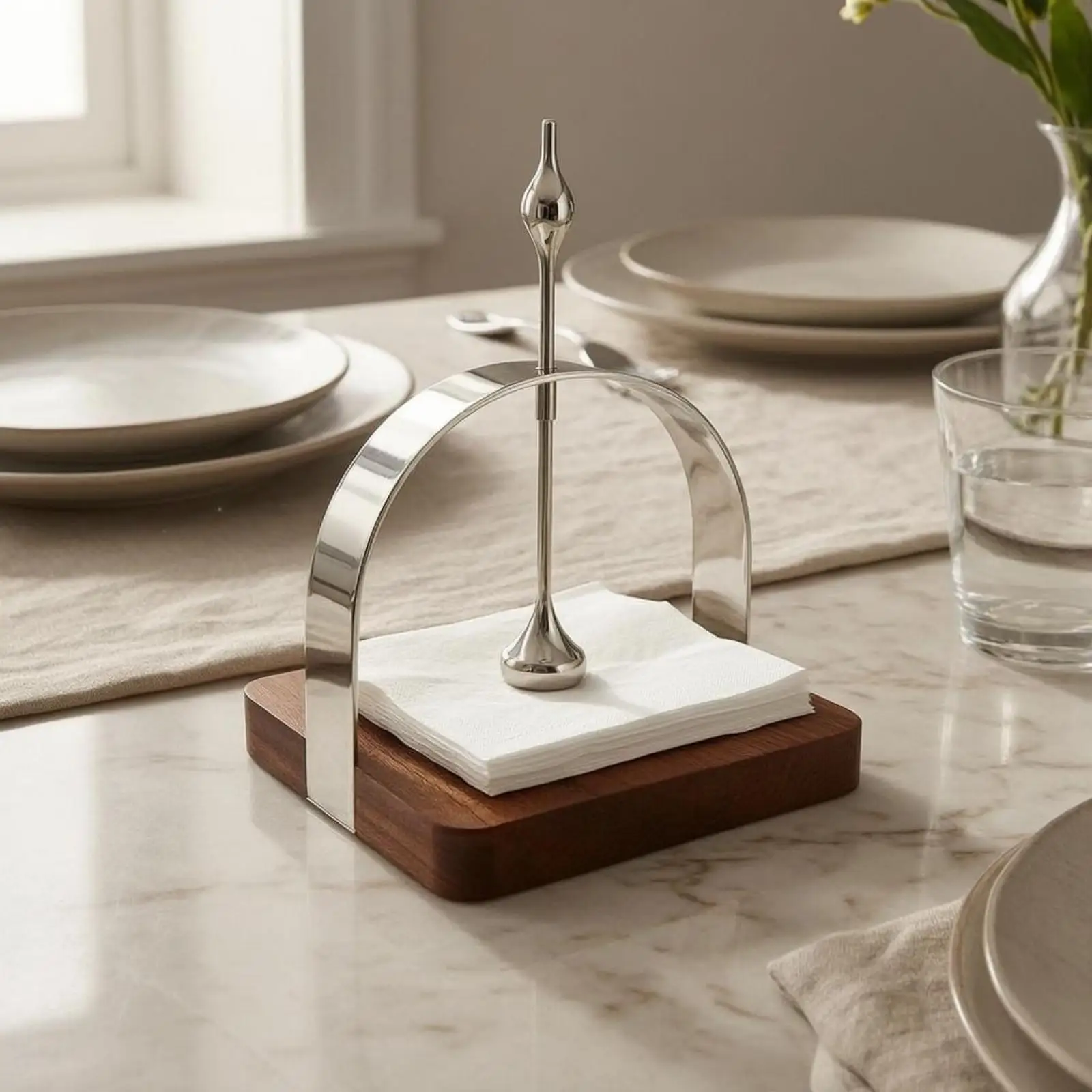 Portaservilletas de Madera de Nogal y Acero para Mesa – Decoración Hogar - imagen 2