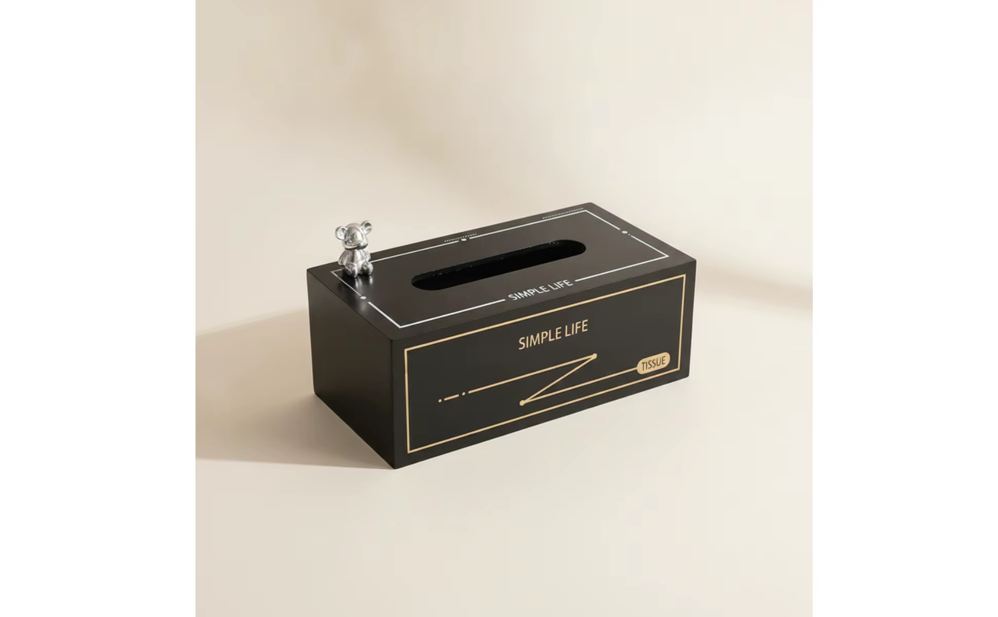Caja de pañuelos con figura de oso minimalista, perfil bajo