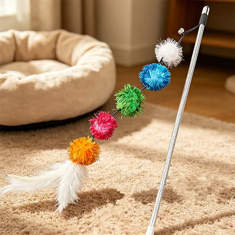 Juguete para gatos plumas y varita con borlas coloridas - imagen 5