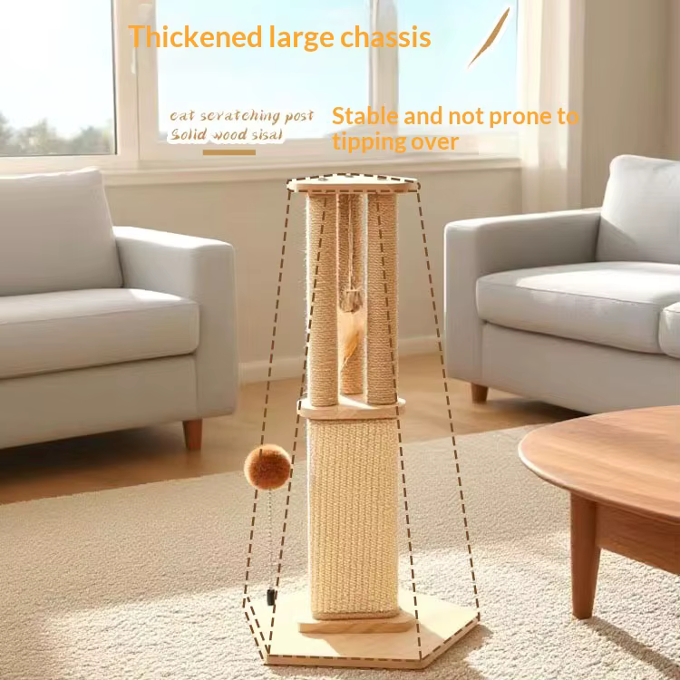 Rascador vertical de sisal para gatos con varita interactiva - imagen 4