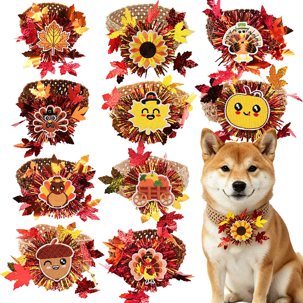 Collar elástico para perros con lazo – Pavo y hoja de arce - imagen 4