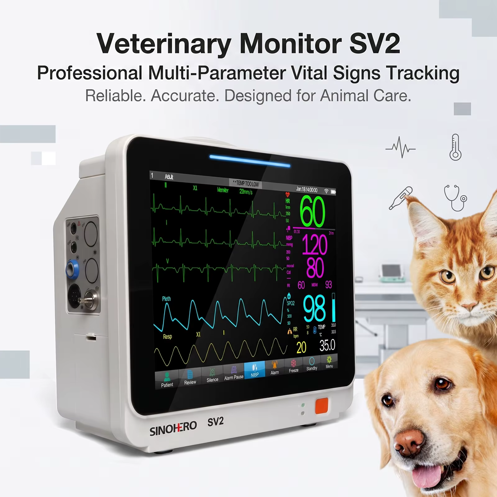 Monitor veterinario multiparamétrico 12.1" táctil para gatos y perros - imagen 4