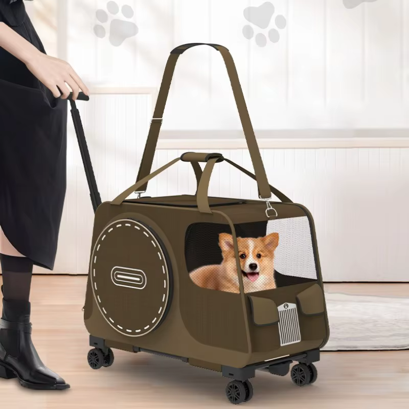 Carrito plegable transpirable para perros y gatos con ruedas