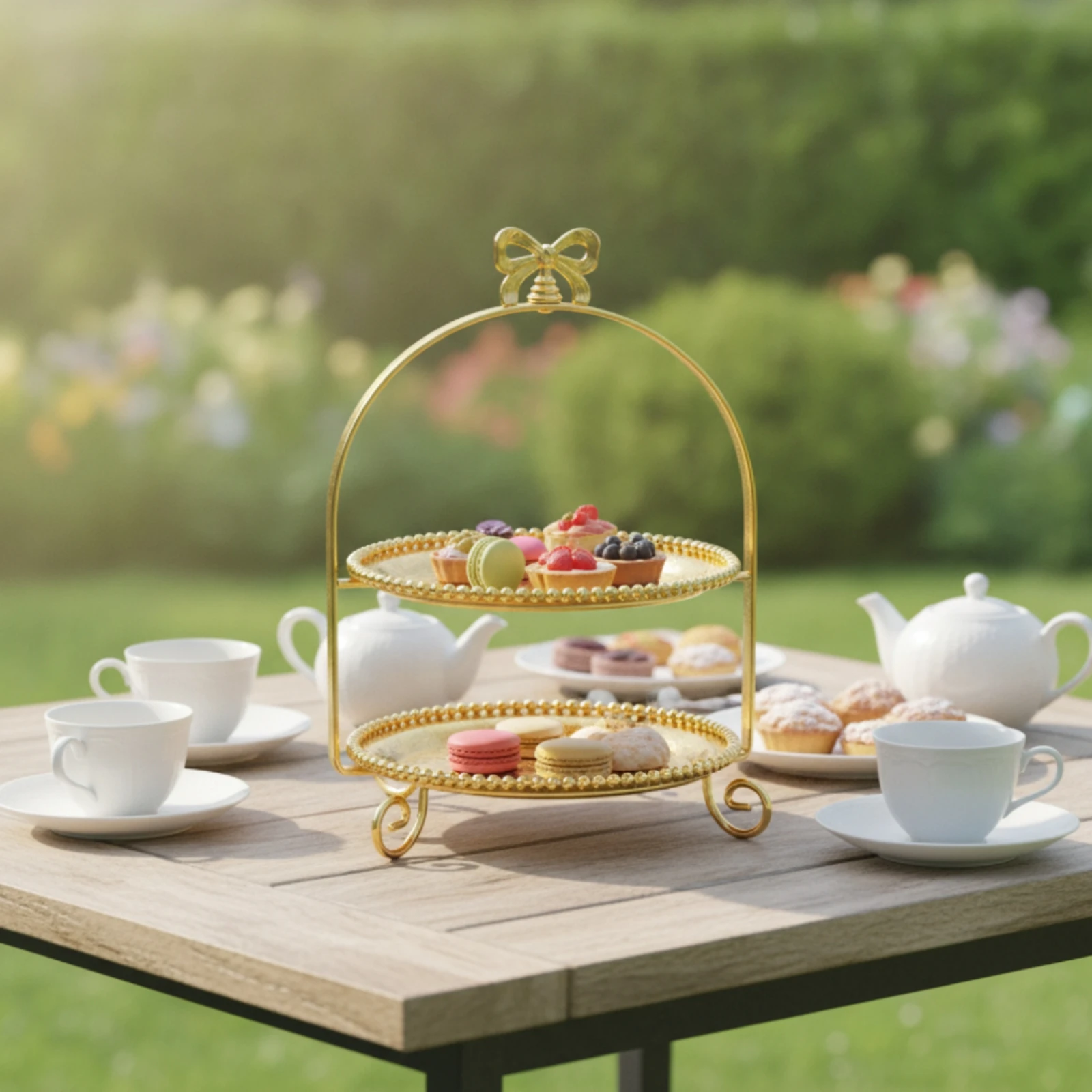 Soporte para Postres con Adorno de Mariposa – Bandeja de Exhibición Redonda