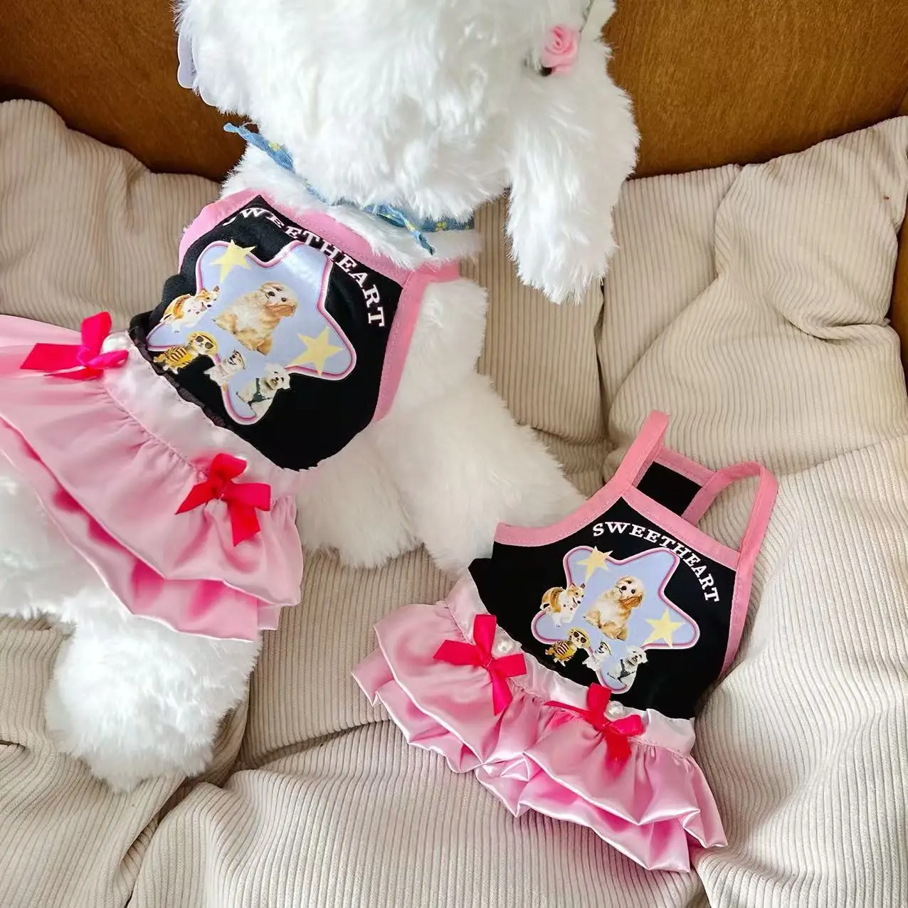 Vestido de malla para perrita con falda esponjosa de tul