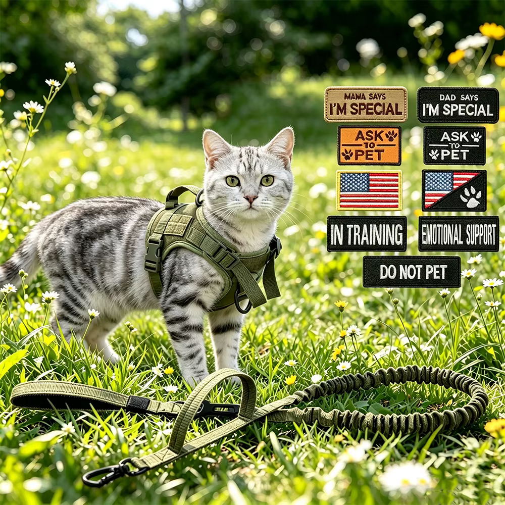 Gato con arnés y chaleco ajustable para pasear