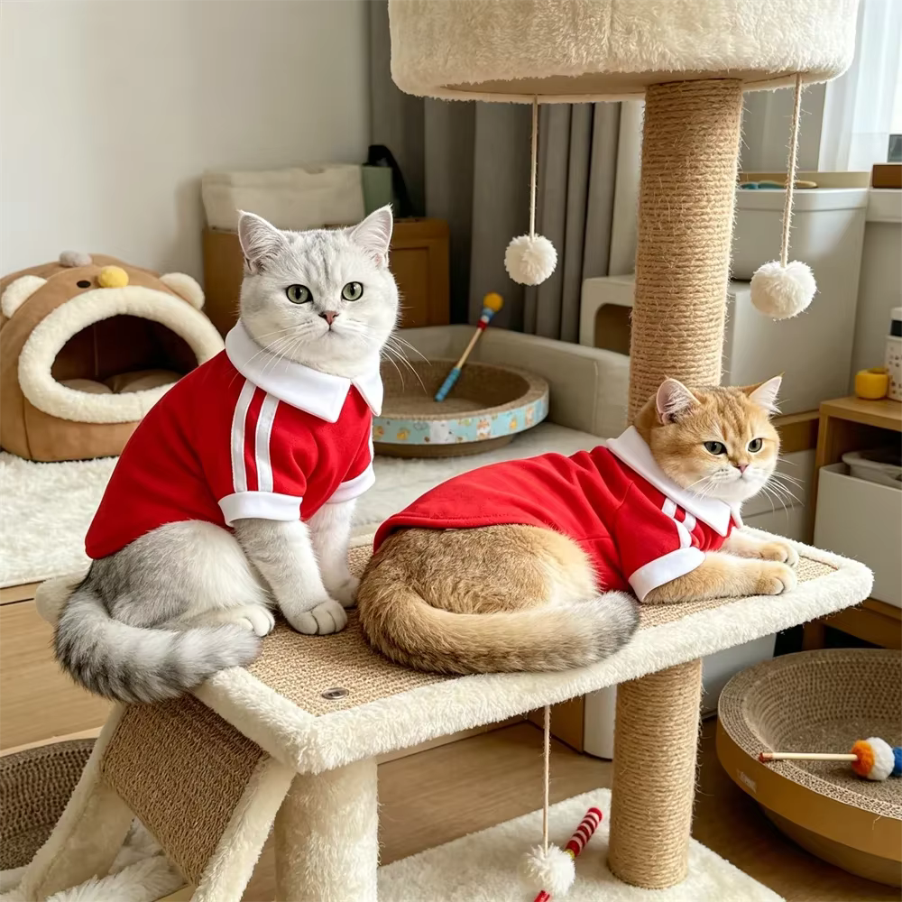 Camiseta para gatos usada en día fresco de otoño
