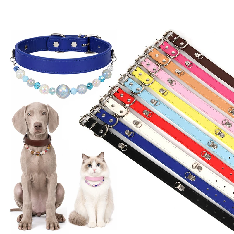 Collar regulable para perros y gatos de piel sintética con perlas - imagen 5