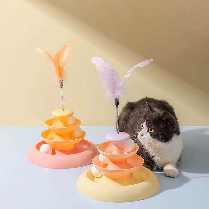 Juguete interactivo giratorio para gatos con varita de plumas - imagen 3