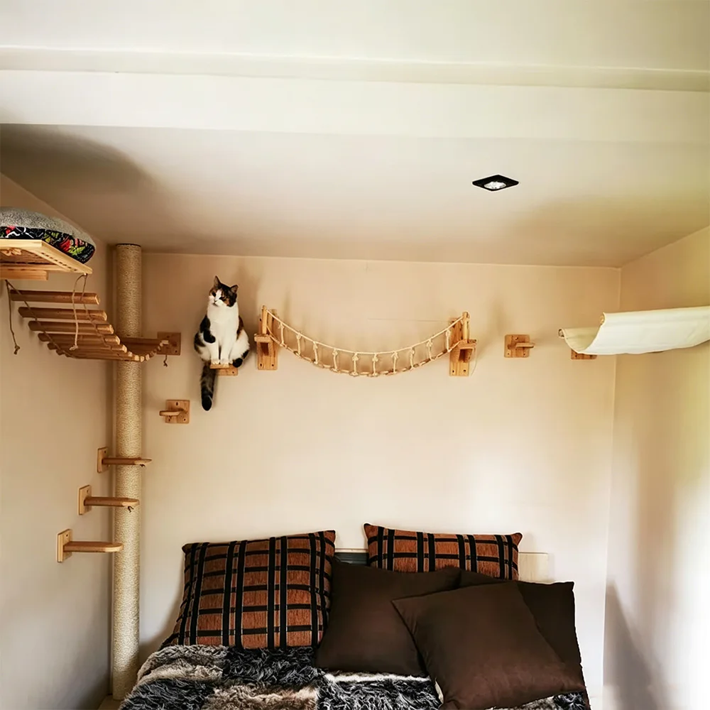 Hamaca para gatos de madera montada en la pared, nido colgante - imagen 5