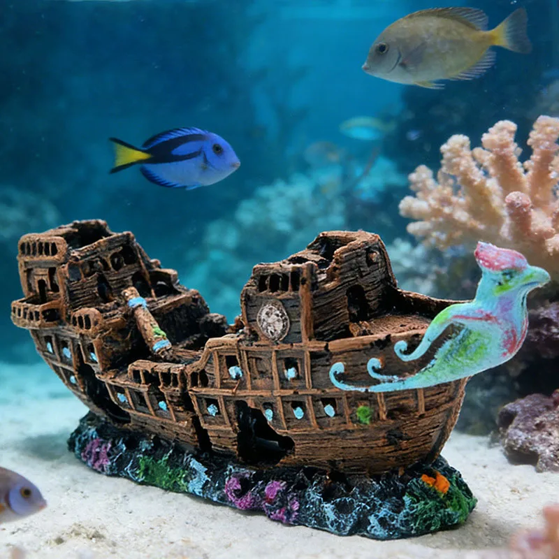 Barco Fénix decorativo para acuario en resina