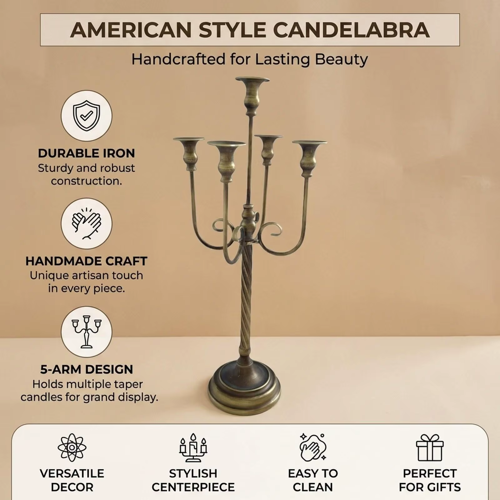 Portavelas decorativo metálico para velas, soporte de hogar - imagen 5