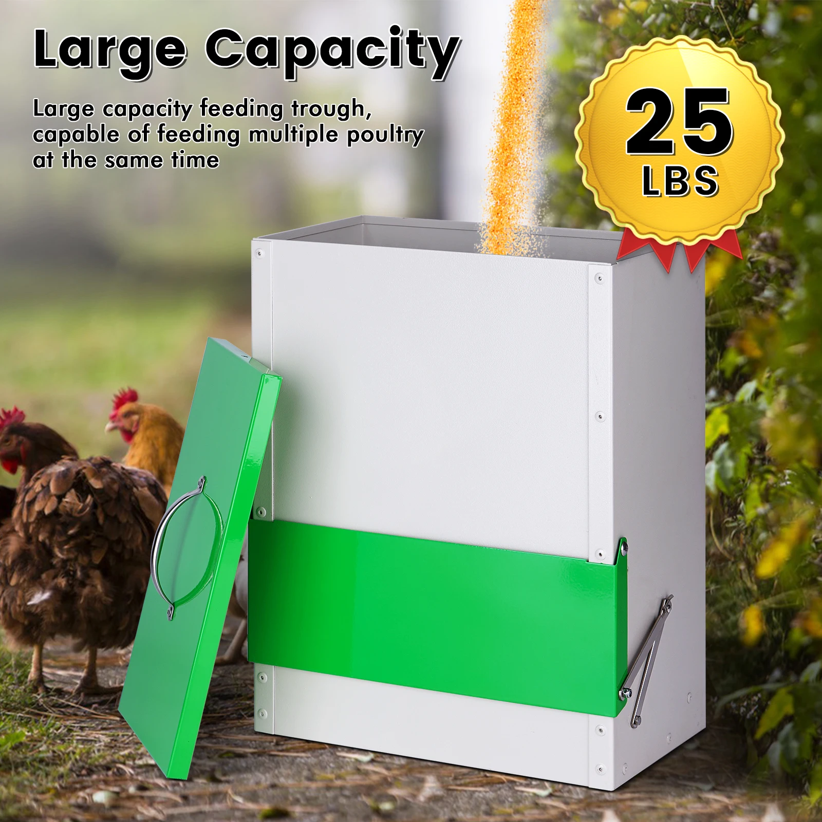 Comedero acero inoxidable para pollos y aves de corral con tapa abatible - imagen 2