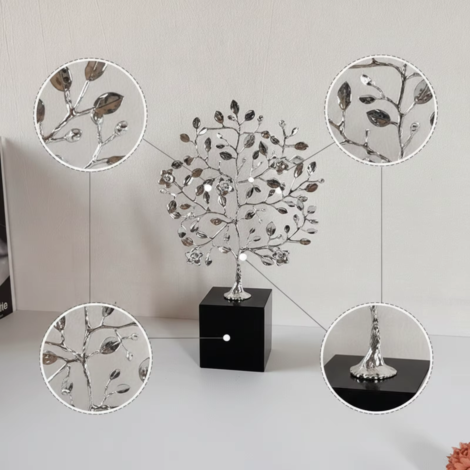 Escultura de árbol metálico con pedestal – Adorno decorativo moderno para hogar - imagen 5
