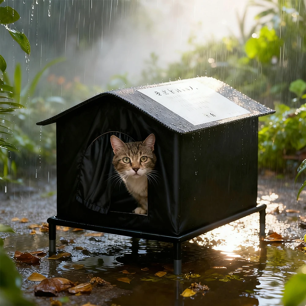 Casa para gatos exterior aislada con toldo