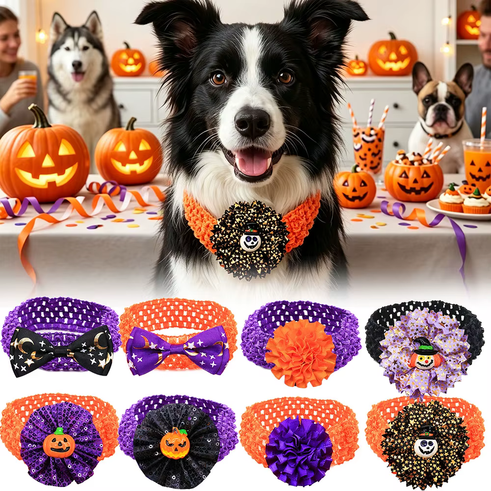 Lazos para perro de Halloween, artesanales, para collar - imagen 2