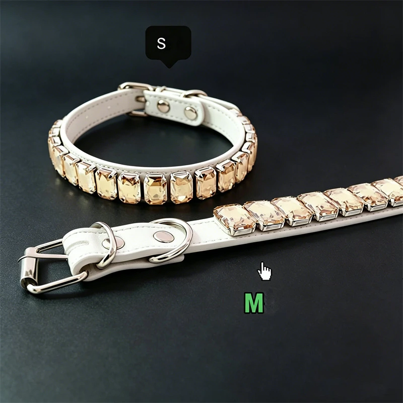 Collar de lujo con pedrería para perro y gato – Ajustable de cuero PU blanco con cristales
