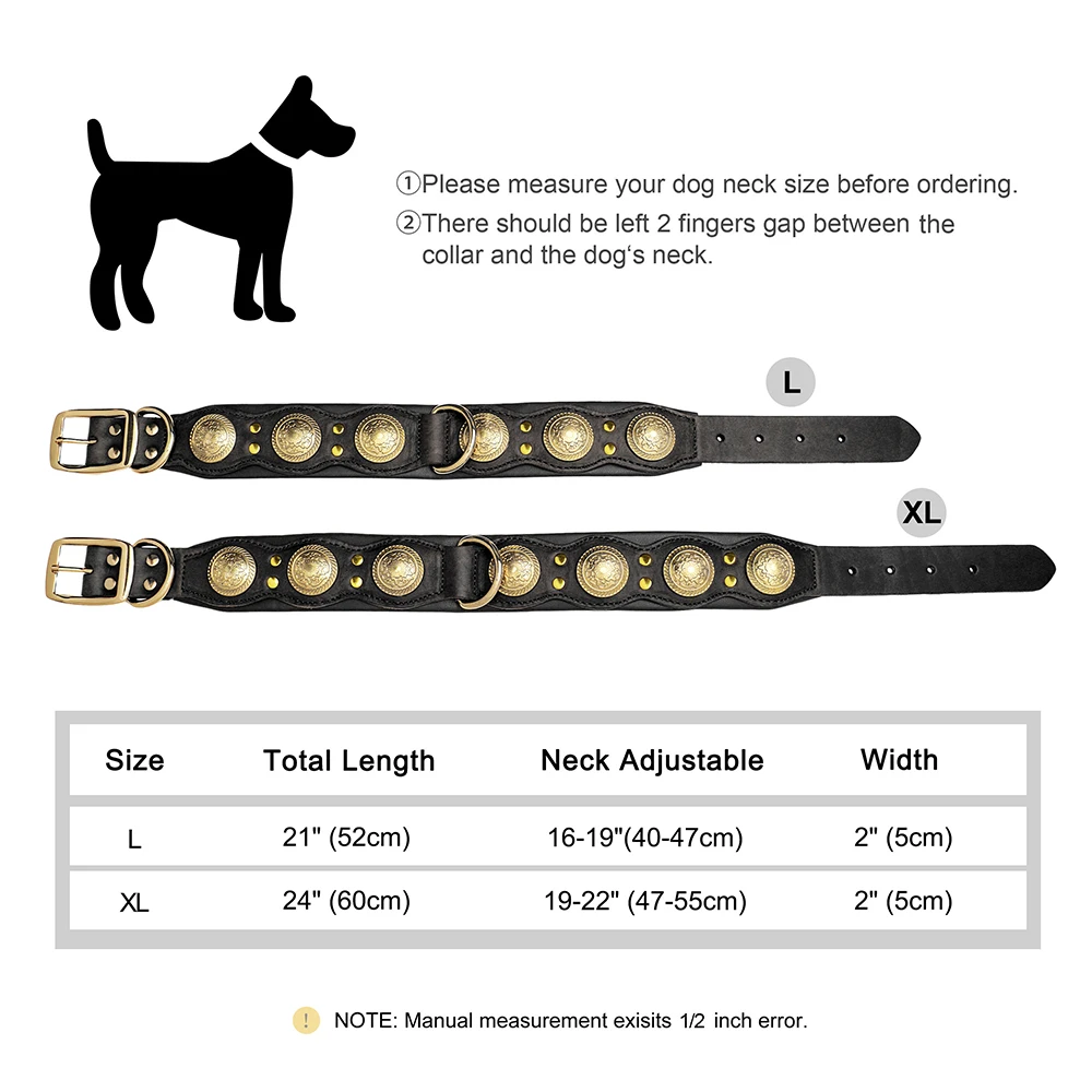 Collar de cuero genuino para perro: tachuelas, Bulldog y Rottweiler - imagen 2