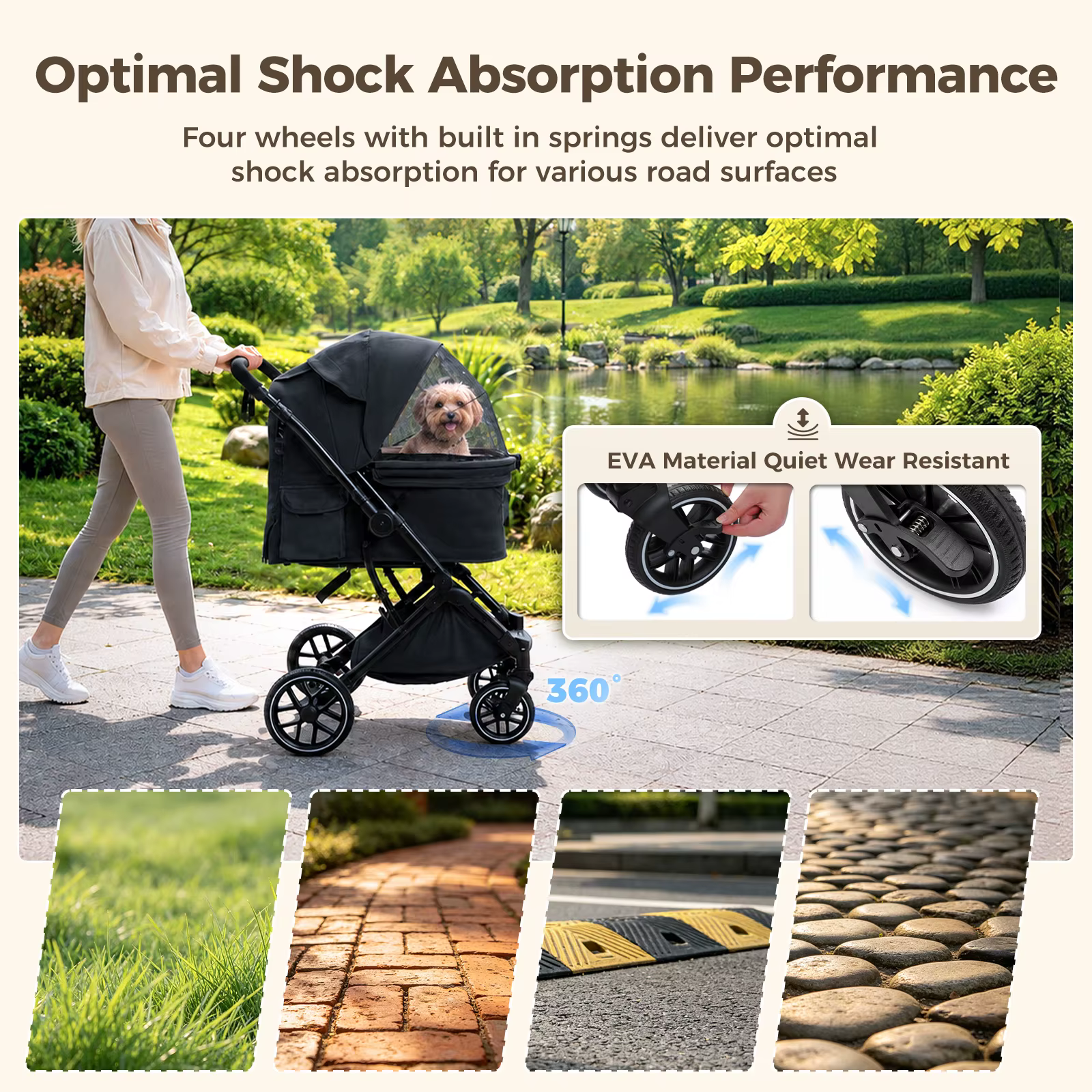 Cochecito plegable para gatos y perros pequeños – Carrito con asa reversible y cesta - imagen 4