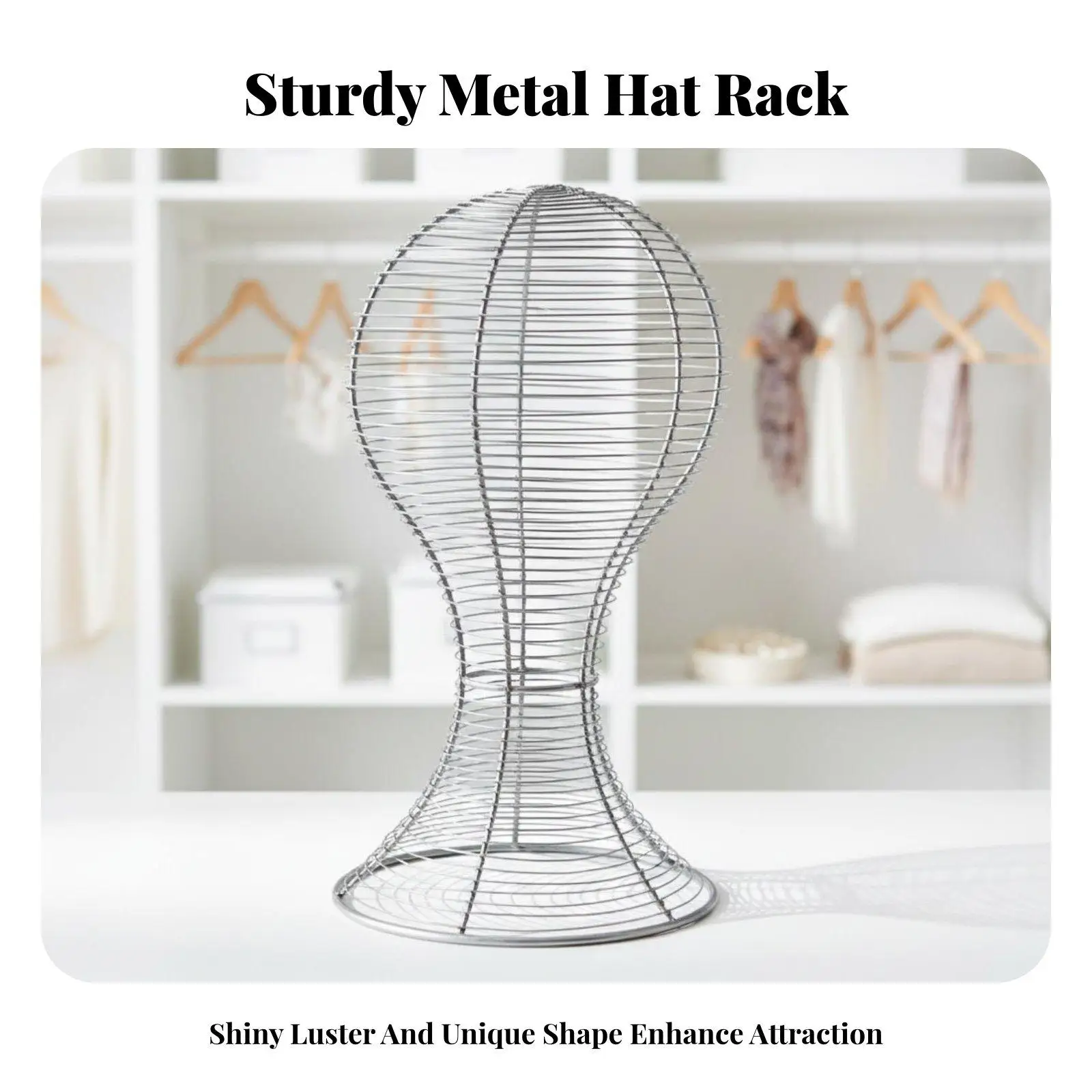Soporte metálico para sombreros y cabeza maniquí – Base estable, fácil montaje