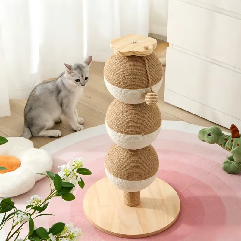 Rascador Vertical para Gatos de Madera y Sisal con Juguete Colgante - imagen 4