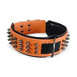 Collar de cuero con púas metálicas antimordeduras para perro