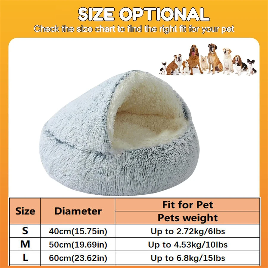 Cama cálida y suave de felpa para mascotas en diseño con concha