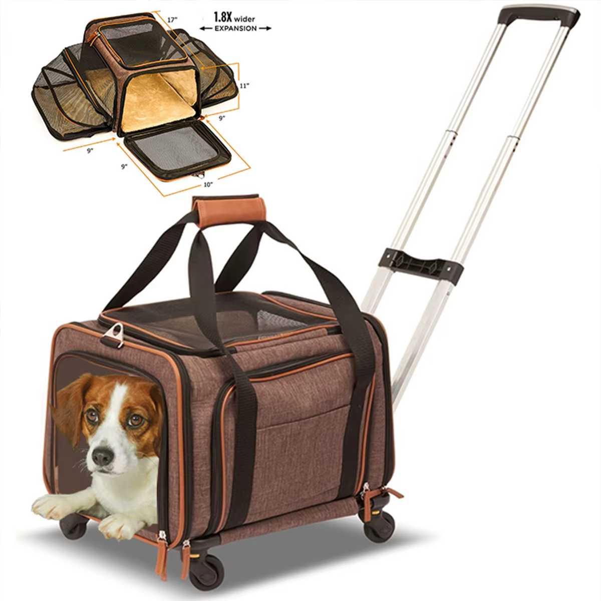 Transportín con ruedas y bolsa para perros y gatos pequeños