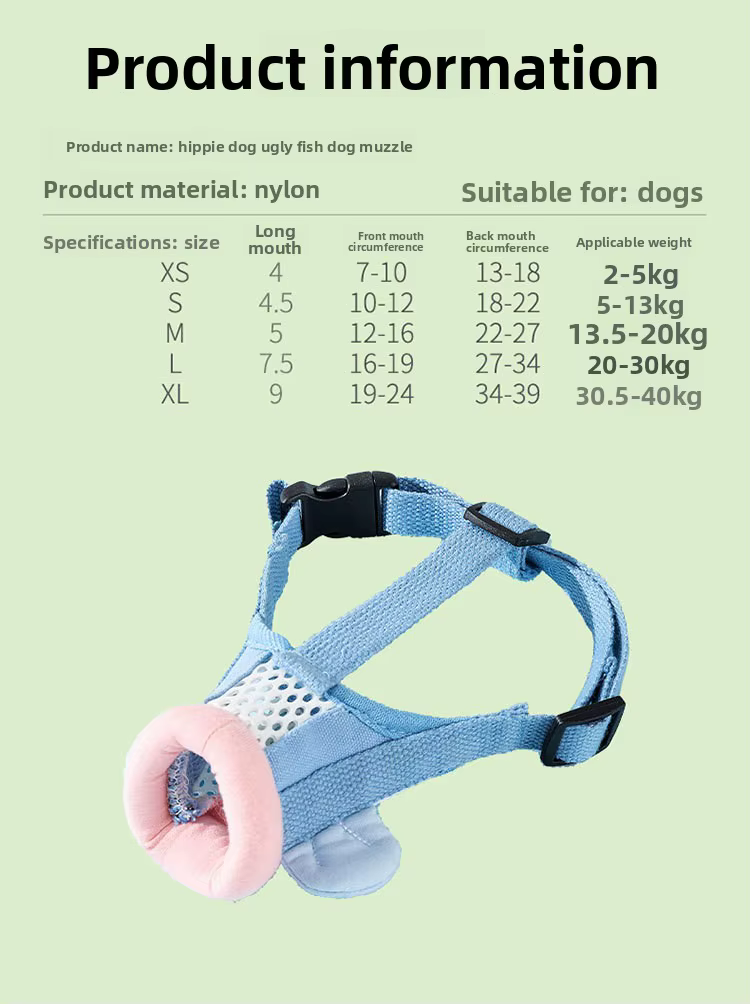 Detalle del sistema de ajuste con velcro y hebilla del bozal de malla para perros