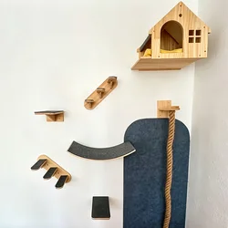 Árbol rascador de pared con sisal, puente colgante y cama para gatos