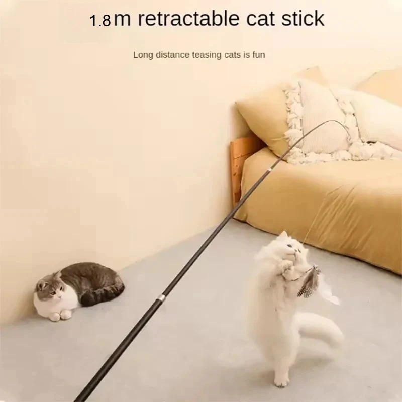 Varita telescópica larga para gatos – Juguete resistente con plumas - imagen 3