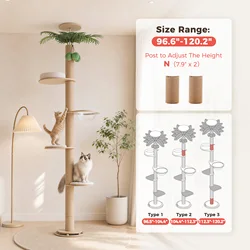 Torre para Gatos de Piso a Techo con Rascador y Cama – Árbol Ajustable