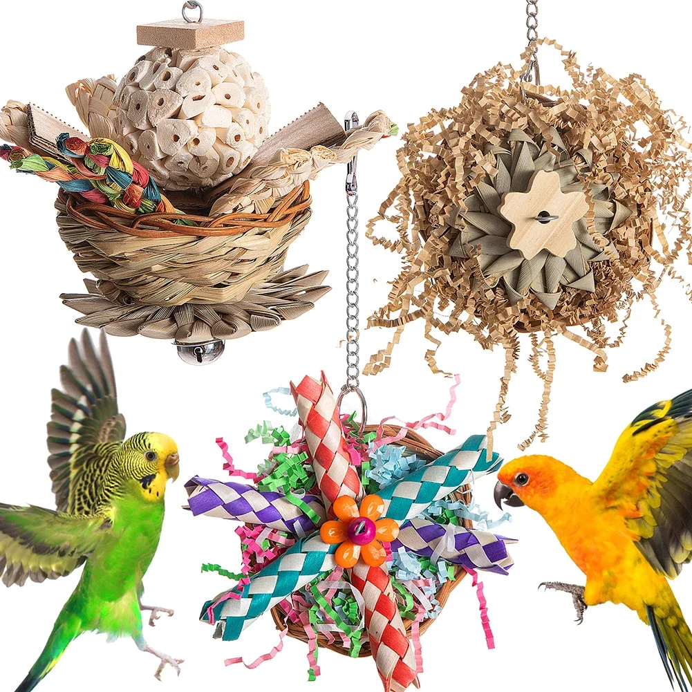 Juguetes masticables coloridos para pájaros