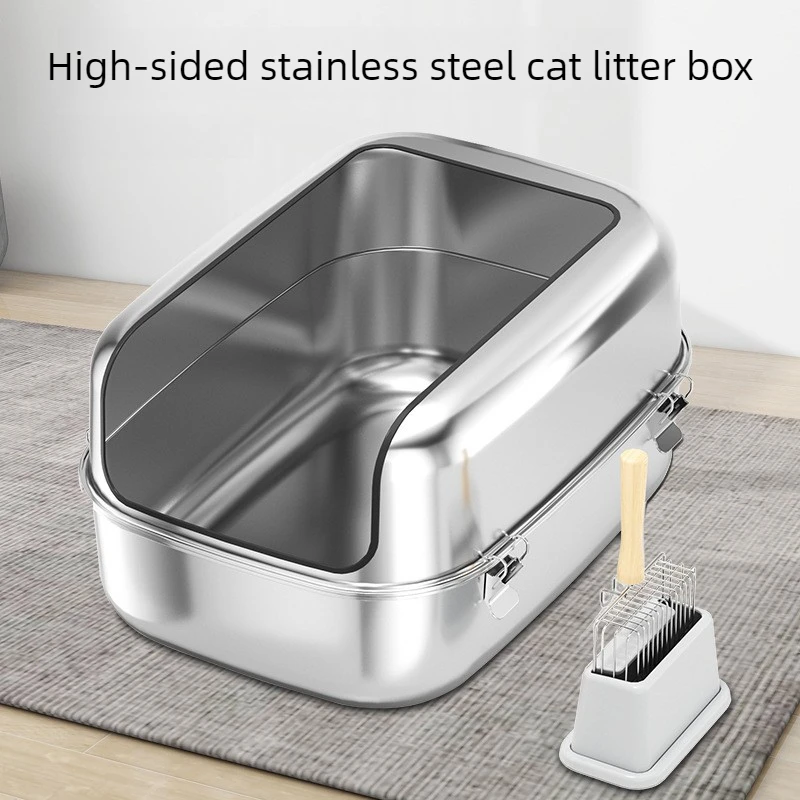 Caja de arena para gatos de acero inoxidable semicerrada, oculta - imagen 5