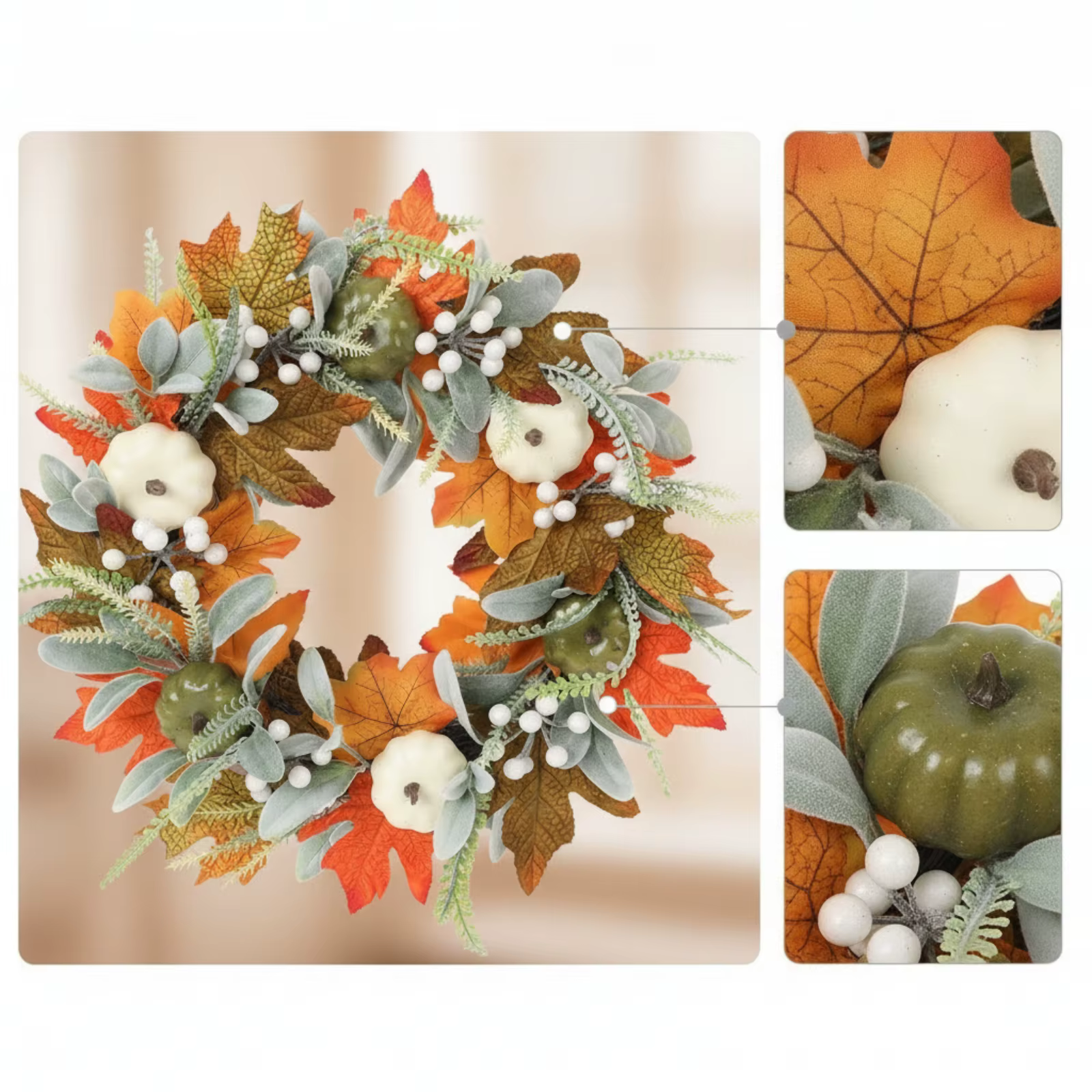 Corona de otoño con calabazas blancas para hogar gatos y perros