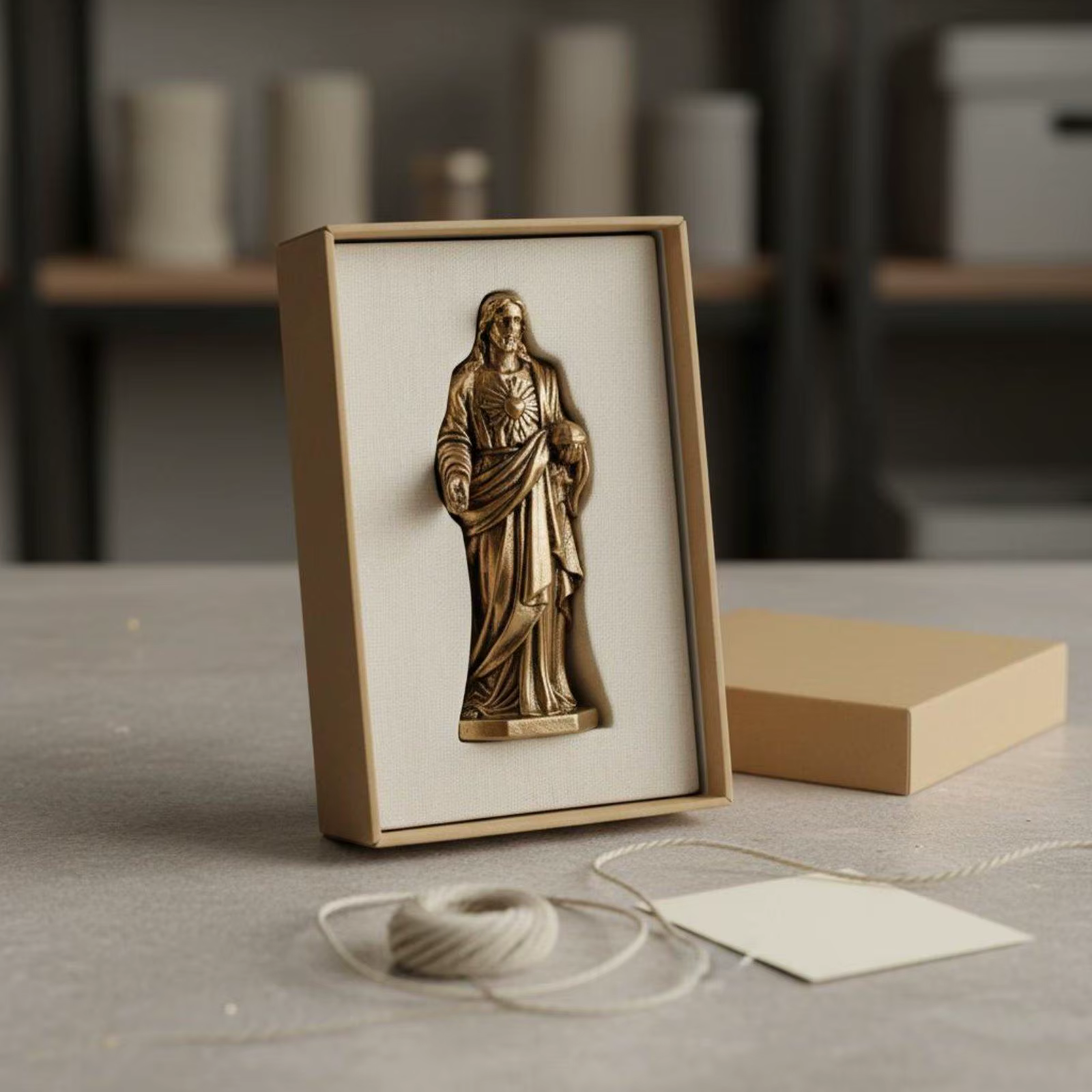Figura Decorativa Sagrado Corazón de Jesús en Latón – Adorno Religioso para Mesa - imagen 4