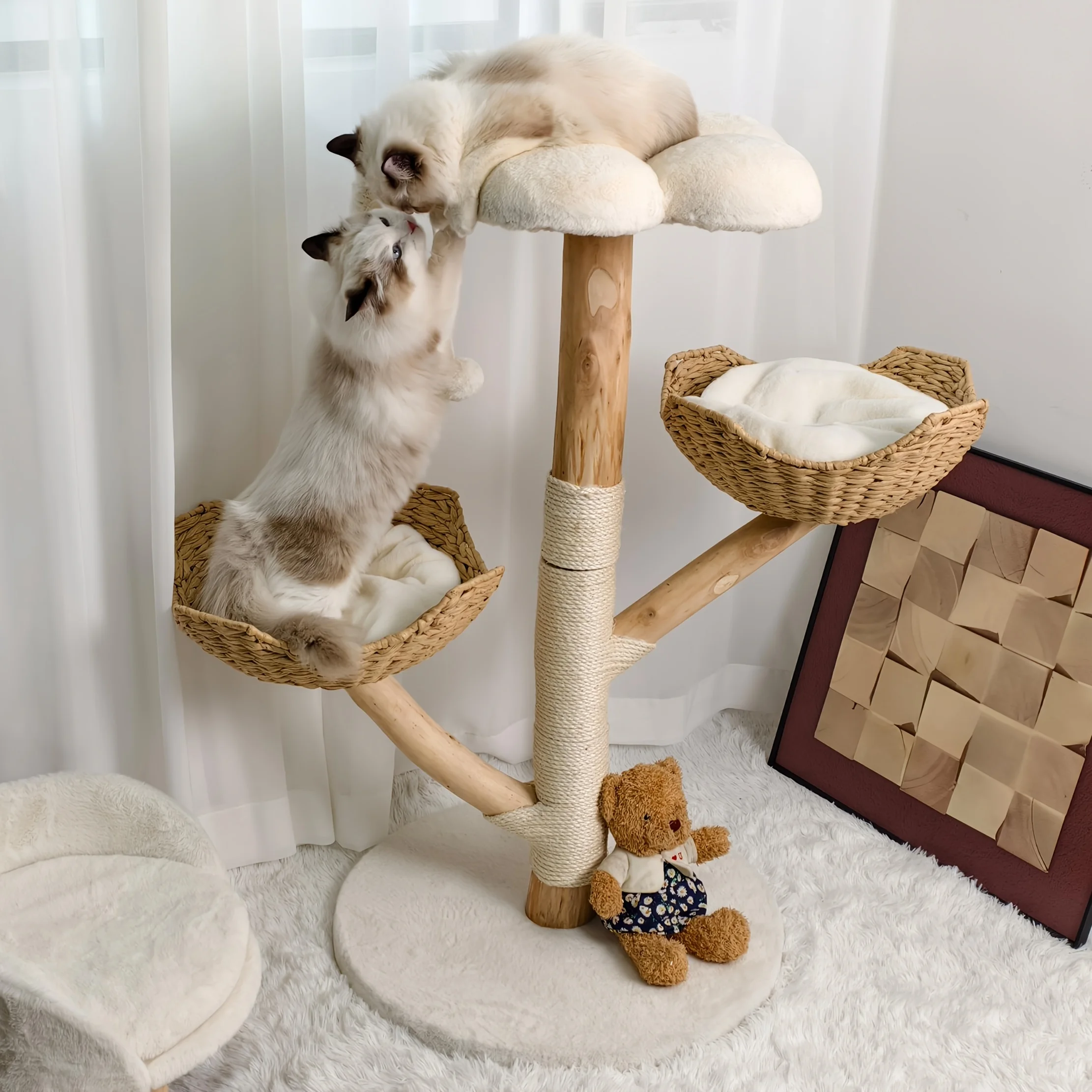 Árbol rascador de madera sauce con torre multinivel sisal