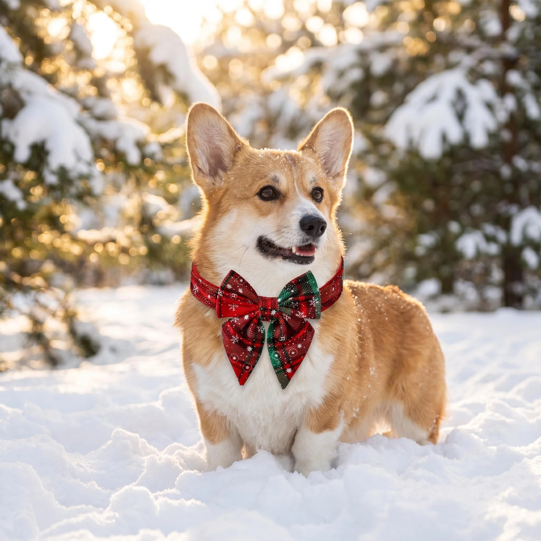 Collar navideño de algodón con lazo copo de nieve para perros - imagen 3